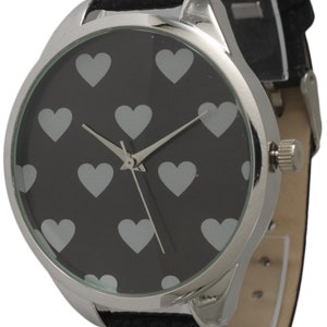 NIMI Heart Print Face Leather Strap Watch