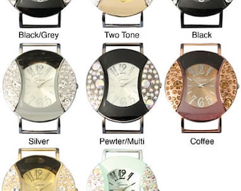 NIMI 5 Piece Circular Stainless Steel Watch Faces with Solid Bars and Rhinestones