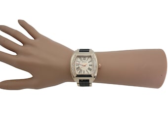 NIMI Rhinestone Accent Square Dial Metal Watch