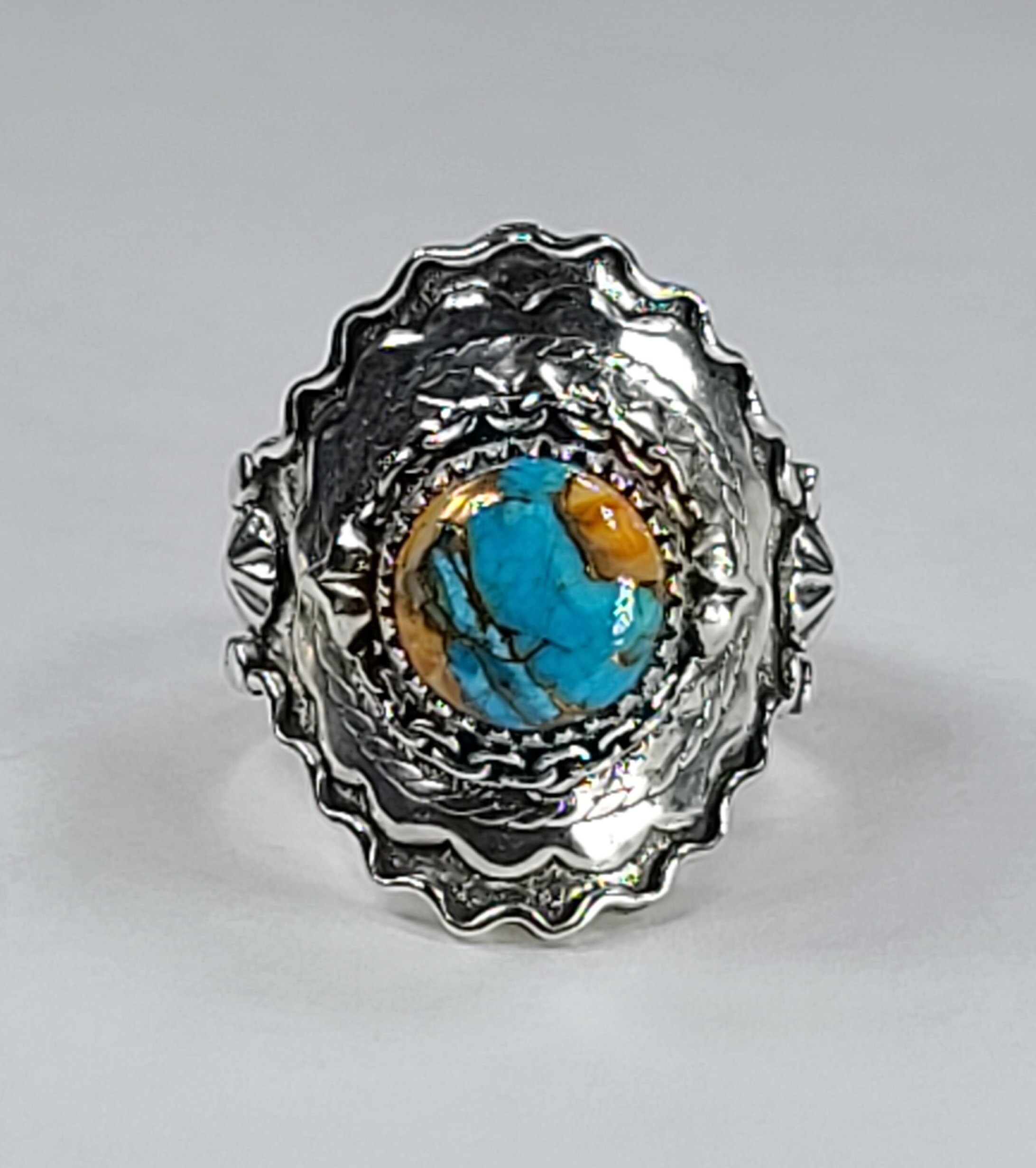 Etched Sterling Silver Mohave Oyster Turquoise Saddle