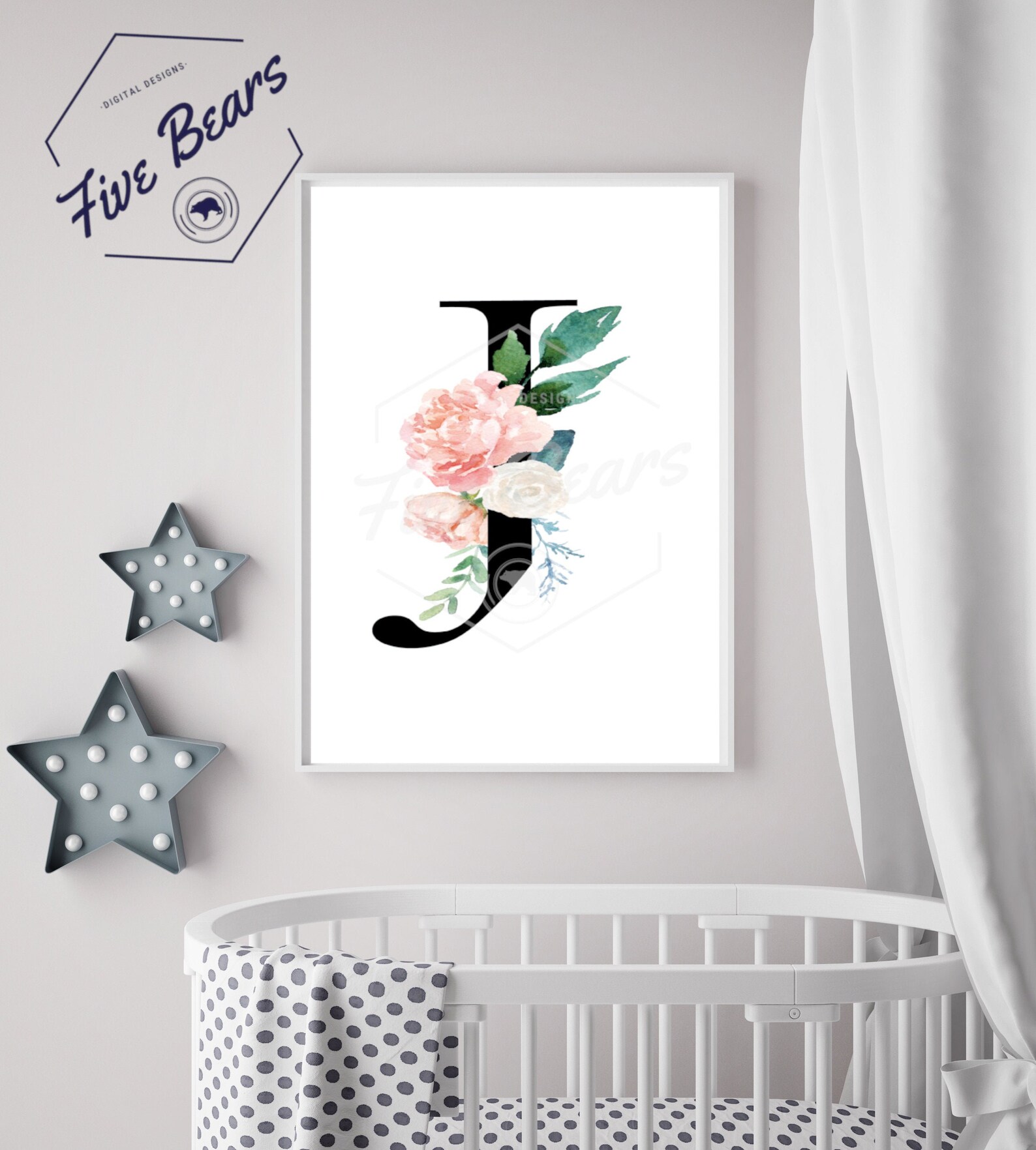 Carattere floreale lettera J Print Wall Art Alphabet Etsy