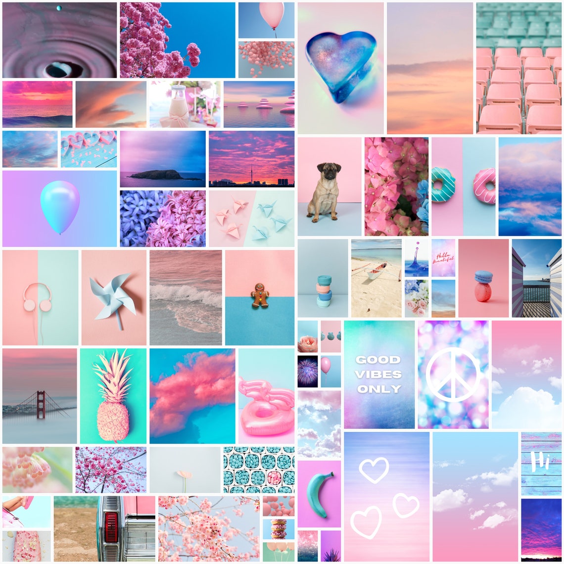 Pink and Blue Aesthetic Collage Kit 60 Images Collage Pack | Etsy