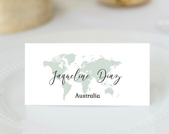 Custom World Map Place Cards: Travel Theme Wedding (Digital Download)