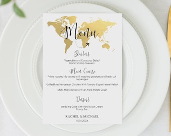 World Map Menu Template: Travel Theme, Editable 5x7 (Digital Download)