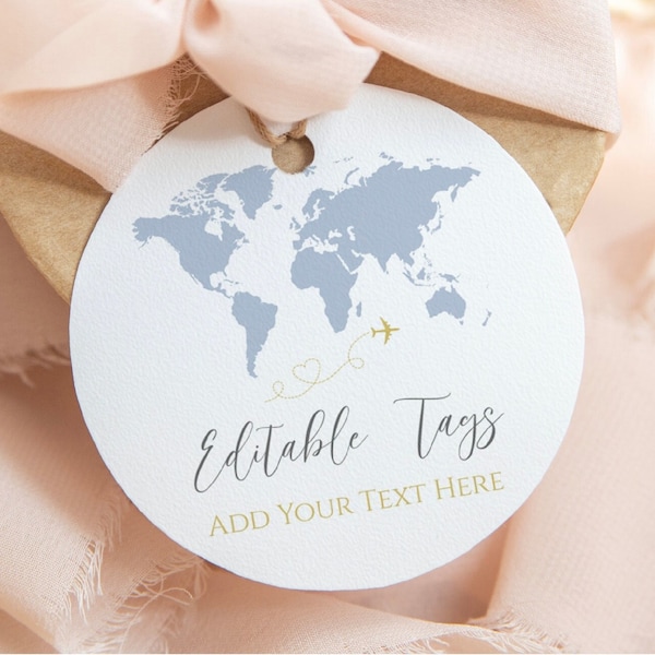 Personalized World Map Party Favor Tags with the map color of your choice, Map Gift Tags Template, Printable Favor Tags, TT1