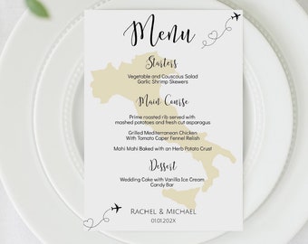 Customizable Italy Map Menu Template, Italy Map Menu Template with the map color of your choice, Italian Theme Wedding Menu, TT1, YT1