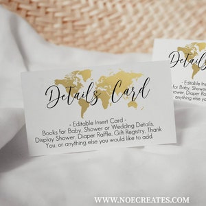 World Map Details Insert Cards, Travel Theme Enclosure Cards, Editable Details Card Template, Invitation Insert Cards Template, TT1