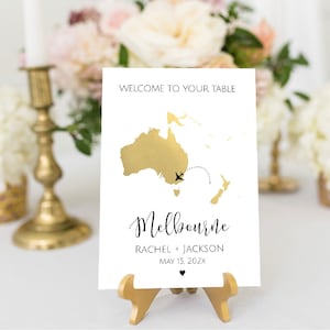 Australien Neuseeland Gold Map Table Names Vorlage, Ziel Hochzeit Tischnamen, Reise Thema Dekor, Reise Thema Hochzeit, TT1, ANZ1