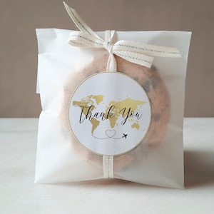 Wereld dank u sticker, gouden kaart cadeau tags, reizen bruids douche dank u gunst tags, kaart partij gunst tags, TT1, GG1