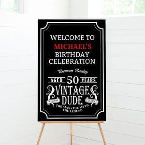 Signo de bienvenida de Vintage Dude, Decoraciones de fiesta de Vintage Dude, Plantilla de signo de bienvenida de Vintage Dude Party, Ideas de fiesta de cumpleaños de hombres, VD1