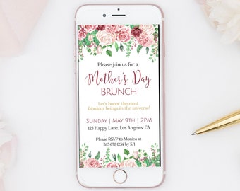 Sjabloon Moederdagbrunch uitnodiging bloemen (digitaal)