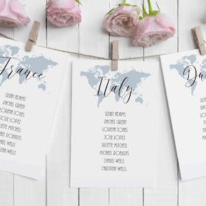 Karte hängende Hochzeit Sitzplan Vorlage mit der Kartenfarbe Ihrer Wahl, bearbeitbare Vorlage für einzigartige Karten, Reisethema Hochzeit, TTI