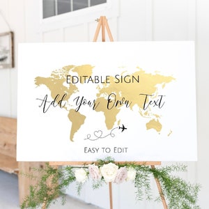 Custom World Map Sign, Printable World Map Welcome Sign, Editable Travel Theme Wedding Template, Adventure Awaits Sign, Birthday Sign, TT1