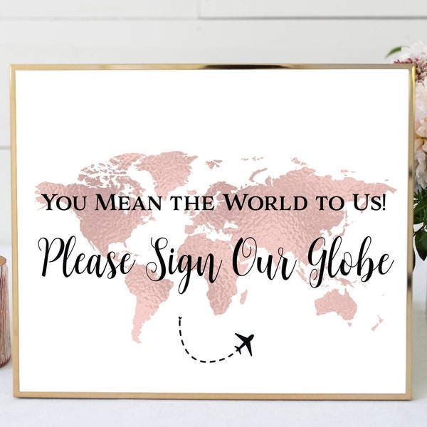 Rose Gold Guest Book Globe Sign, Sign Our Guest Globe Sign, Travel Theme Wedding, Rose Gold Sign, TT1, TRG