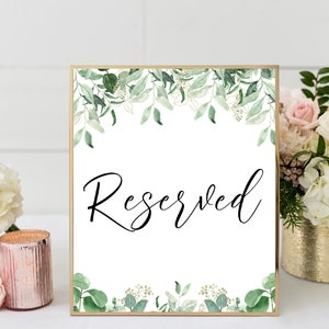 Reserved Sign, Greenery Reception Signs, Eucalyptus Reserved Sign, Greenery Wedding Decorations, Reserved Table Sign, ET1