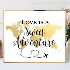 Weltkarte Reise Hochzeitsschild: Love is Sweet Adventure (PDF & JPEG)