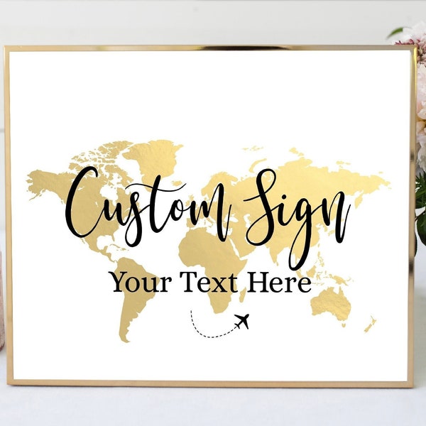 Custom Travel Theme Sign, Gold World Map Sign, Travel Theme Wedding, Adventure Aways Sign, Bridal Shower Map Decorations, TT1