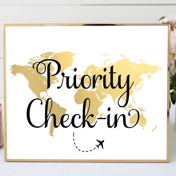 Check-In Travel Theme Sign, Gold World Map Sign, Guest Book Sign, Travel Theme Baby Shower, Travel Theme Bridal Shower, TT1