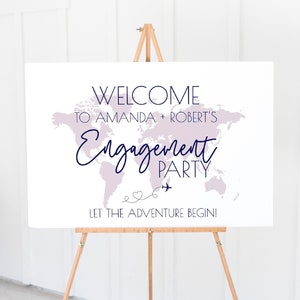 World Map Engagement Party Welcome Sign, Travel Theme Engagement Party Sign, Welcome to Our Engagement Party Template, EP1, TT1