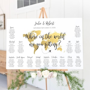 DIY Seating Chart Template, Where in the world are you sitting, Gold World Map Seating Chart, Travel Theme Wedding Seating Chart, TT1 image 1
