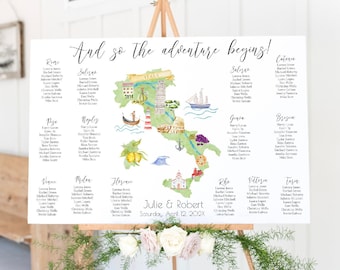 Italy Seating Chart, Italy Map Seating Chart with Landmarks, Destination Wedding Seating Chart, Italian Wedding, Travel Theme Wedding, YT1