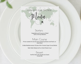 Adventure Baby Shower Menu Template, Customizable Menu Template with the map color of your choice, Travel Theme Baby Shower Printables, BB1