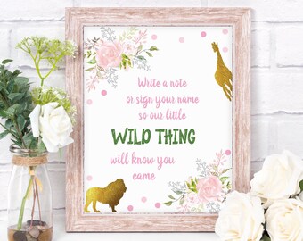 Letrero del libro de visitas Wild One: Decoración para fiesta de animales de la selva (PDF y JPEG)