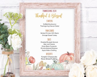 Editable Thanksgiving Dinner Menu Sign: Fall Table Decor (Digital Download)