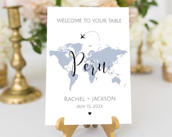 Editable Map Table Names Template, Custom World Map Table Numbers, Choose Your Own Map Color, Travel Theme Wedding, Baby Shower, TT1