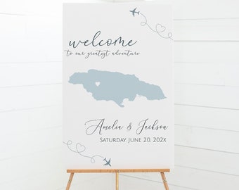 Jamaica World Map Welcome Sign with a customizable map color, Custom Travel Theme Welcome Sign Template, Customizable Welcome Sign,  JA1