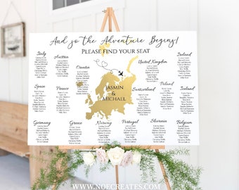 Europe Map Wedding Seating Chart, European Wedding Seating Chart, Destination Wedding Table Seating Chart, Seating Chart Sign, TT1