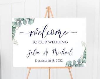 Greenery Wedding Welcome Sign Template, DIY Eucalyptus Welcome Sign, Personalized Wedding Wedding Sign, Editable Sign, Digital Download, ET1