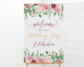 Floral Mother&#39;s Day Welcome Sign Template: Editable Brunch Decor (Digital Download)