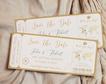 Boarding Pass Save the Date Template: Travel Theme Wedding (Printable)
