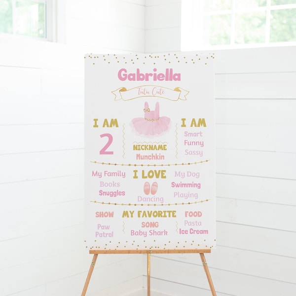 Tutu Birthday Stats Poster Template, Ballerina Birthday Poster, Editable Tutu Birthday Sign, Stats Birthday Poster, TU1