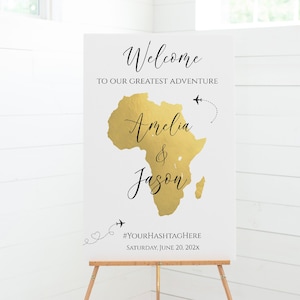 Africa Map Welcome Sign Template, Gold African Map Welcome Sign, Travel Theme Wedding, Safari Theme Party, AT1, TT1