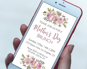 Bloemenbrunchuitnodiging Moederdag: digitale sjabloon