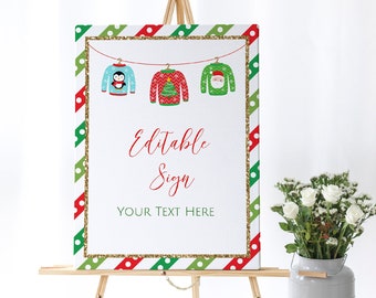 Editable Christmas Party Welcome Sign, Ugly Sweater Party Welcome Sign, Holiday Party Welcome Sign, Christmas Party Decor, CM1