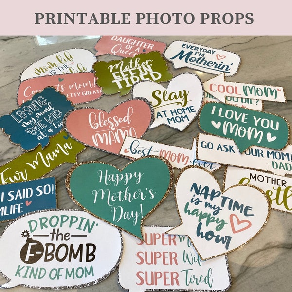 Mother's Day Photo Booth Props, Funny Mother's Day Photo Props, Printable Mother's Day Party Decor, DIY Mother's Day Party Decor Ideas, MM2