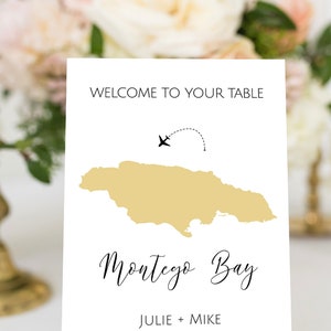 Jamaika Map Table Names Vorlage, Tischnummern mit bearbeitbarer Kartenfarbe, Jamaika Hochzeit Dekoration, Reisethema Hochzeit, JA1