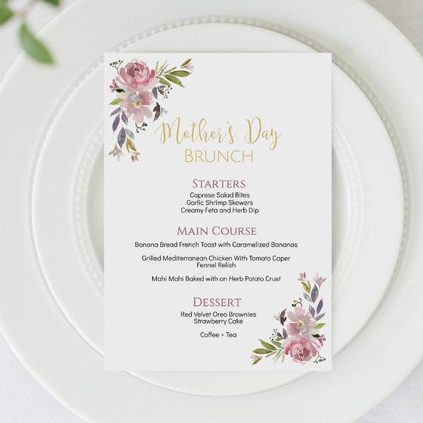 Mother's Day Menu, Dusty Rose Mother's Day Decorations, Printable Mother's Day Brunch Menu Template, Gifts for Mom, MM2