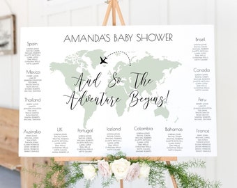 Baby Shower Seating Chart Template with a Customizable Map Color, Gold World Map Seating Chart, Travel Theme Wedding Seating Chart, BB1