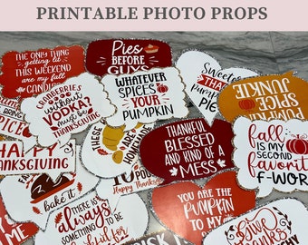 Funny Thanksgiving Photo Booth Props: Printable Fall Decor (PDF)