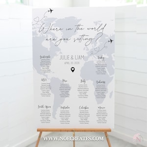 Sitzplanschild, Sitzplanvorlage mit einer anpassbaren Weltkartenfarbe, Sitzplan für die Hochzeit, TT1