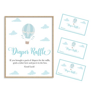 Blue Hot Air Balloon Diaper Raffle Sign & Tickets (Digital Download)