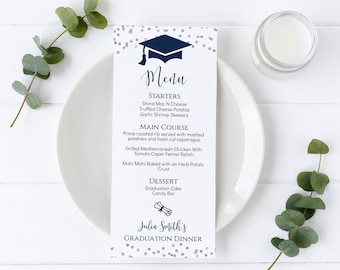 Silver Border Graduation Menu Template: Editable Dinner Party (Digital Download)