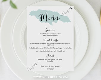 Jamaica Menu Template, Travel Theme Wedding Menu Template, Editable Template, Jamaica Destination Wedding Menu Template, JA1