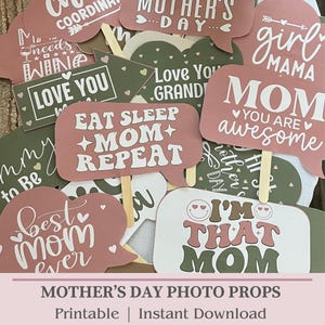 Printable Mother&#39;s Day Photo Props, Mother&#39;s Day Party Decor, Funny Mother&#39;s Day Photo Booth Props, Gifts for Mom, Mother Day Printable, MM2