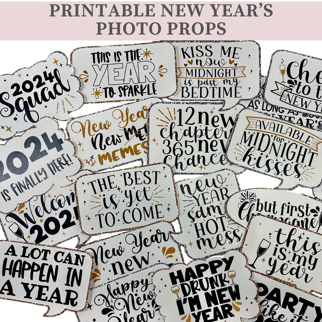 New Year's Photo Props, 2024 New Year's Photo Booth Props, Printable ...