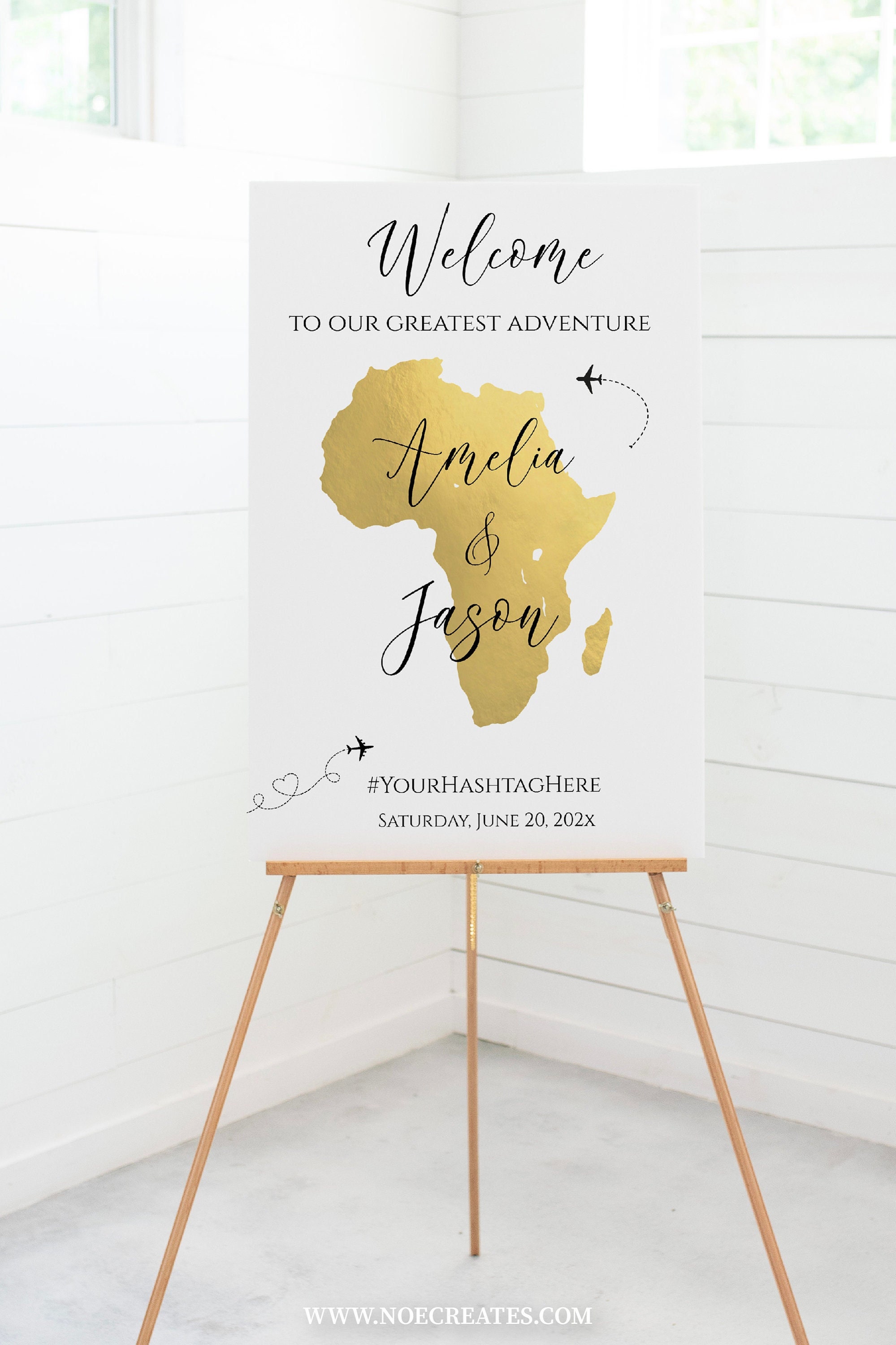 Africa Map Welcome Sign Template, Gold African Map Welcome Sign, Travel Theme Wedding, Safari Theme Party, AT1, TT1